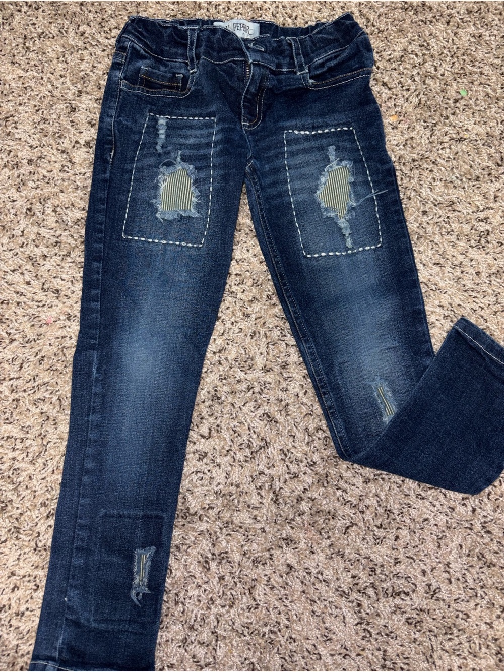 Girls Dark Indigo Patch Skinny Jeans with Distressed Detail